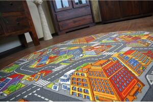 Dywany Lusczow Dětský kulatý koberec BIG CITY šedý