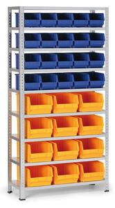 Regál s plastovými boxy BASIC, 1730 x 850 x 300 mm, 20x box B + 12x box C