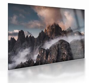 Skleněný obraz - Italské dolomity schované v mlze (70x50 cm)
