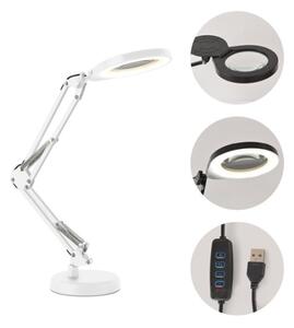 LED Stm. stolní lampa s lupou 2v1 AURIQ LOUPE LED/10W/5V 3000/4000/6500K bílá