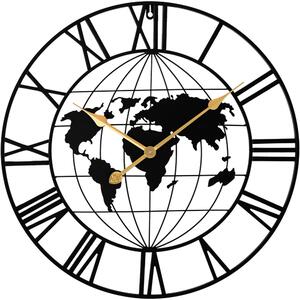 MPM Roman World Velké designové kovové hodiny o průměru 60 cm s motivem světa E04.4486.90