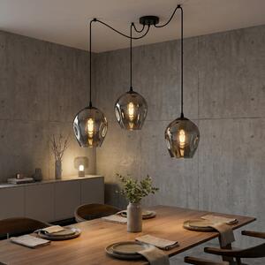 Závěsné svítidlo LEVEL 3 – černé, grafitové sklo, 3× E27, šířka 14 cm