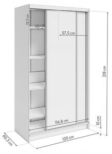 Šatní skříň DENVE 120x218x60,3 cm bílá/šedá se zrcadlem