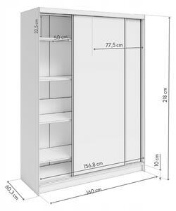Šatní skříň DENVE 160x218x60,3 cm bílá se zrcadlem