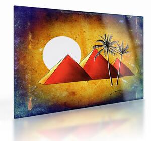 Skleněný obraz malovaných egyptských pyramid (70x50 cm)