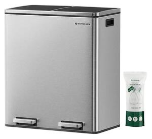 Odpadkový koš na tříděný odpad se 2 plastovými vnitřními nádobami, 2 x 30 L, stříbrný