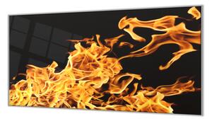 Ochranná deska plamen ohně na černém - 52x60cm / S lepením na zeď