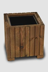 Vingo Čtvercový dřevěný truhlík s plastovou vložkou - hnědý, 25x25x25
