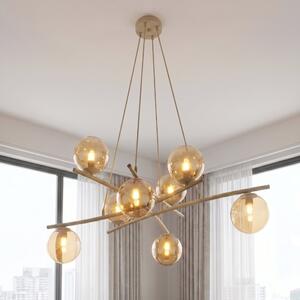 Závěsné svítidlo ESSA 8 – moka, jantarové sklo, 8× E14, šířka 100 cm