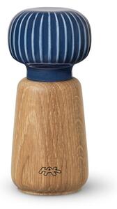 Mlýnek z dubového dřeva na koření s tmavě modrým detailem z porcelánu Kähler Design Hammershoi, výška 13 cm