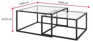 Konferenční stolek CLOUE, 75/65x41/35x75/65, sklo/černá