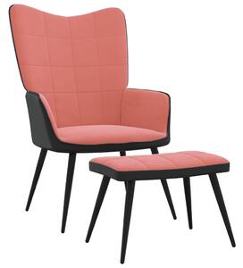 Relaxační křeslo se stoličkou růžové samet a PVC