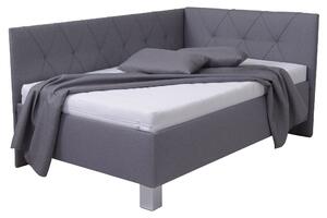 Rohová postel s matrací AFRODITE šedá, 140x200 cm