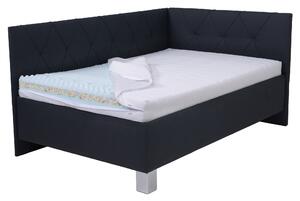 Rohová postel s matrací AFRODITE černá, 140x200 cm