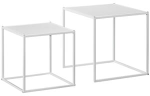 HOMCOM Sada čtvercových konferenčních stolků, moderní design, ocelový rám, stohovatelné, konferenční stolek na obývací pokoj a ložnici, bílá | Aosom