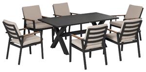 Outsunny 7dílná jídelní souprava pro zahradní patio - 1 stůl + 6 židlí s polštáři, weatherproof hliníkový rám, černá + šedá | Aosom