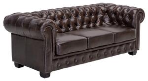 Třímístná pohovka Chesterfield z pravé kůže, hnědá – 200×90×72 cm