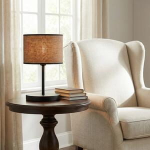Stolní lampa ECO LN1 – černá, hnědé textilní stínidlo, 1× E27, šířka 20 cm