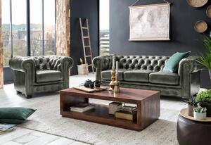 Masivní sedací souprava Chesterfield z pravé kůže, zelená