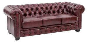 Třímístná pohovka Chesterfield z pravé kůže, červená – 200×90×72 cm