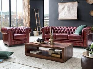 Masivní sedací souprava Chesterfield z pravé kůže, červená