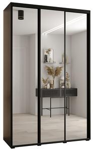 Šatní skříň DAVOS 2 posuvné zrcadlové dvěře, 150×235×45, Černá / černé pojezdy