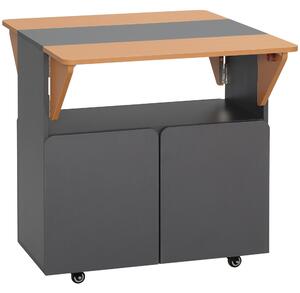 HOMCOM Skládací stůl šetřící prostor pro 4 osoby s 4 kolečky, skrytým regálem a skříňkou s dvířky, 70x83x75 cm, Žlutý a Šedý | Aosom