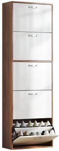 HOMCOM Úzký a úsporný obuvník na 5 pater pro maximálně 30 párů se 2 policemi na úroveň, MDF obuvník, 60x28x189 cm, bílá a hnědá | Aosom