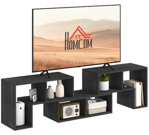 HOMCOM Mobilní TV stojan 75" s 2 L-polici a obdélníkovou policí, Moderní TV stojan z DTD pro obývací pokoj, 134-180x30,5x44 cm, Černý | Aosom