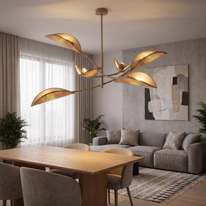 Stropní svítidlo LOTUS 6 – béžové, ratanová textilní stínidla, 6× E14, šířka 102 cm