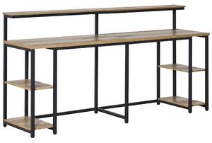 HOMCOM Dvojitý Stůl se Složkami a Policí na Monitor v Průmyslovém Stylu, Stůl s Úspornou Knihovnou pro Kancelář a Studium, 200x53x100cm, Hnědý | Aosom