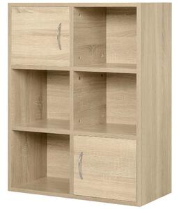 HOMCOM Dřevěná Knihovna, Víceúčelový Skříň s 3 Policemi, 4 Přihrádkami a 2 Dveřmi, 61,5x29,5x80cm | Aosom