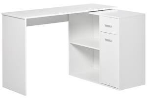 HOMCOM Rohový stůl pro studium a kancelář s 2 šuplíky a 2 policemi, moderní dřevěný stůl, 117x82x74 cm, bílý | Aosom