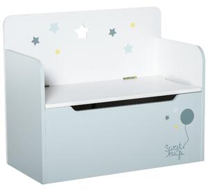 HOMCOM Dětská dřevěná úložná lavice 2v1 s opěradlem pro děti ve věku 3-6 let, 60x30x50 cm, světle modrá | Aosom