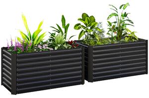 Outsunny Sada 2 Vyvýšených Květinových Záhonů, Obdélníkové Zahradní Bedýnky, Bez Dna, Vyvýšené Zahradní Záhony z Galvanizované Oceli pro Byliny, Ovoce