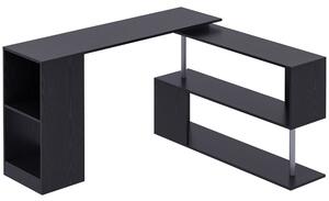 HOMCOM Rohový stůl šetřící místo se S-tvarovanou policí, moderní dřevěný stůl, 140x120x78 cm, černý | Aosom