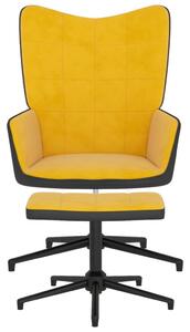 Relaxační křeslo se stoličkou hořčicově žluté samet a PVC