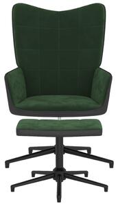 Relaxační křeslo se stoličkou tmavě zelené samet a PVC