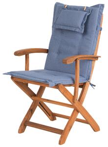 Sada 2 dřevěných zahradních židlí s modrými polštáři MAUI