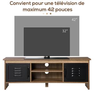HOMCOM 43" Televizní Stojan v Průmyslovém Designu s 2 Skříňkami, 2 Nikami, 2 Otvory na Kabely, Dřevěným Povrchem a Černými Kovovými Dveřmi | Aosom
