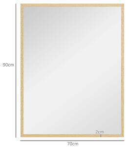 HOMCOM Obdélníkové Zrcadlo na Stěnu 90 x 70 cm, dřevěný rám, ideální do koupelny, obývacího pokoje nebo ložnice, přírodní | Aosom