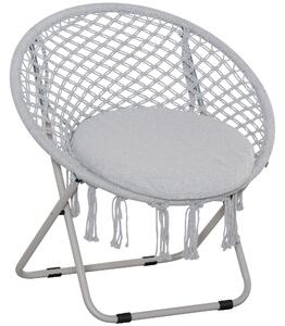 Outsunny Zahradní Kulatý Měsíční Křeslo Skládací Papasan Křeslo Makramé Bavlna Polyester Šedá | Aosom