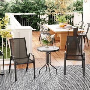 Outsunny zahradní lounge set 3 kusy, 2 skládací křesla a konferenční stolek s tvrzeným sklem, textilénová látka, pro terasu, balkon, černá | Aosom