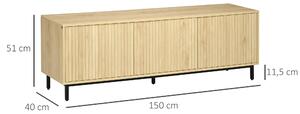 HOMCOM TV Stojan - TV Kabinet pro TV do 65 palců s 3 skříňkami a 2 otvory na kabely a nastavitelnou policí - 150 x 40 x 51 cm Přírodní | Aosom
