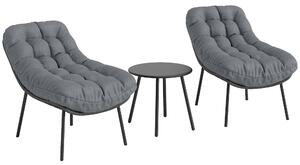 Outsunny Zahradní nábytek z ratanové pryskyřice pro 2 osoby s polštáři o tloušťce 15 cm a ocelovými rámy pro balkón, terasu, patio, šedý | Aosom