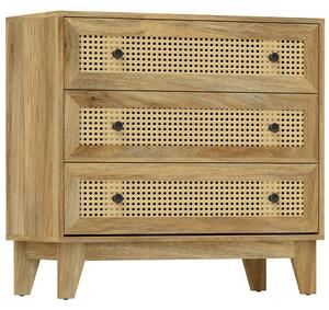 HOMCOM Úložný kabinet s 3 zásuvkami z ratanu 80 x 35 x 76 cm v jemném dřevěném vzhledu | Aosom