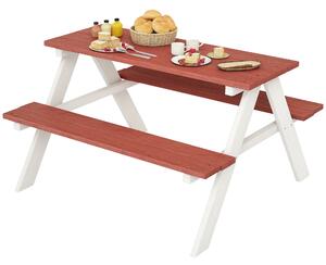 Dětský dřevěný piknikový stůl Outsunny se 2 lavičkami pro děti 3-8 let do zahrady, na patio, terasu 89x79x50 cm Hnědý | Aosom
