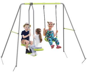 Zahradní houpačka Outsunny pro děti s 1 jednoduchou houpačkou, 1 klouzačkou a anti-UV ochranou, nosnost 135 kg, 255x160x180 cm, šedá a zelená | Aosom