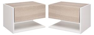 HOMCOM Sada 2 Floating Nočních Stolků Bez Noh s 1 Zásuvkou a Otevřenou Policou pro Ložnici 46x30x30 cm Dub a Bílá | Aosom