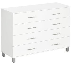 HOMCOM Komoda se 4 zásuvkami pro ložnici s nohami Moderní noční stolek do obývacího pokoje, kanceláře, předsíně 112x38,2x81 cm Bílá | Aosom